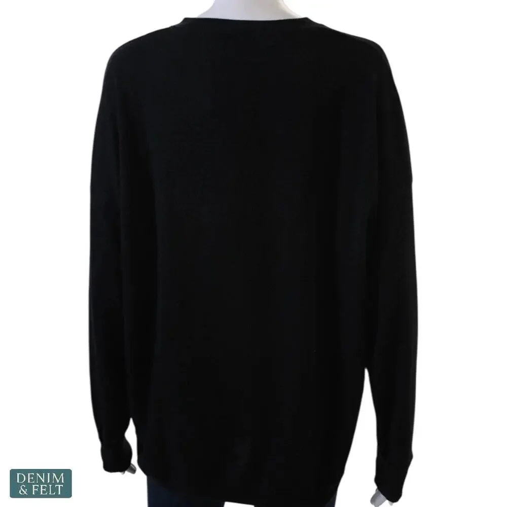 Alo Yoga Black Round Neck‎ Logo Pullover Sweatshirt Athleisure Minimal Luxe Gym